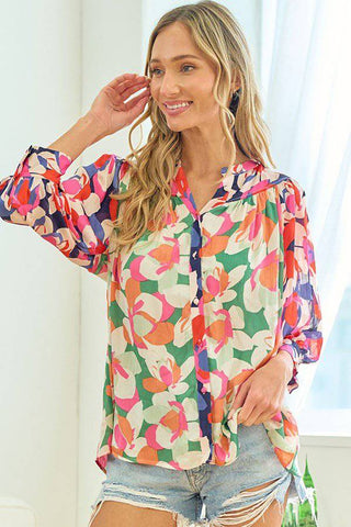 First Love Full Size Floral Button Down Satin Shirt - 1985 the VAULT Boutique