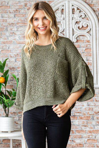 Veveret Round Neck Roll-Up Sweater - 1985 the VAULT Boutique