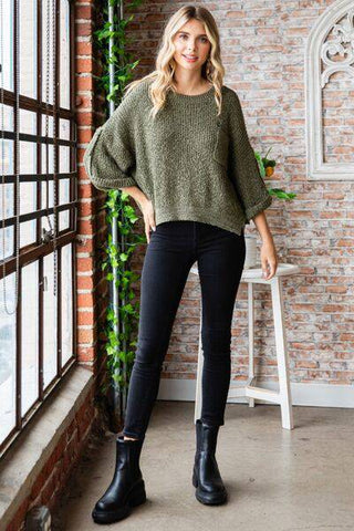 Veveret Round Neck Roll-Up Sweater - 1985 the VAULT Boutique