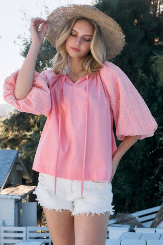 ODDI Full Size Poplin Bubble Sleeve Blouse - 1985 the VAULT Boutique