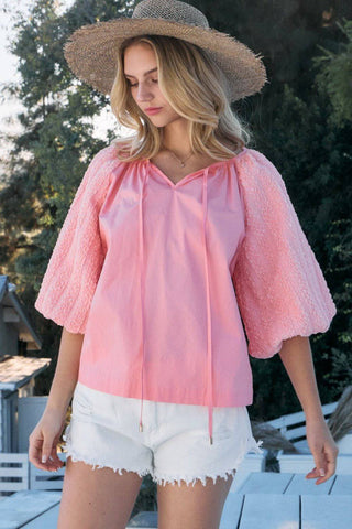 ODDI Full Size Poplin Bubble Sleeve Blouse - 1985 the VAULT Boutique