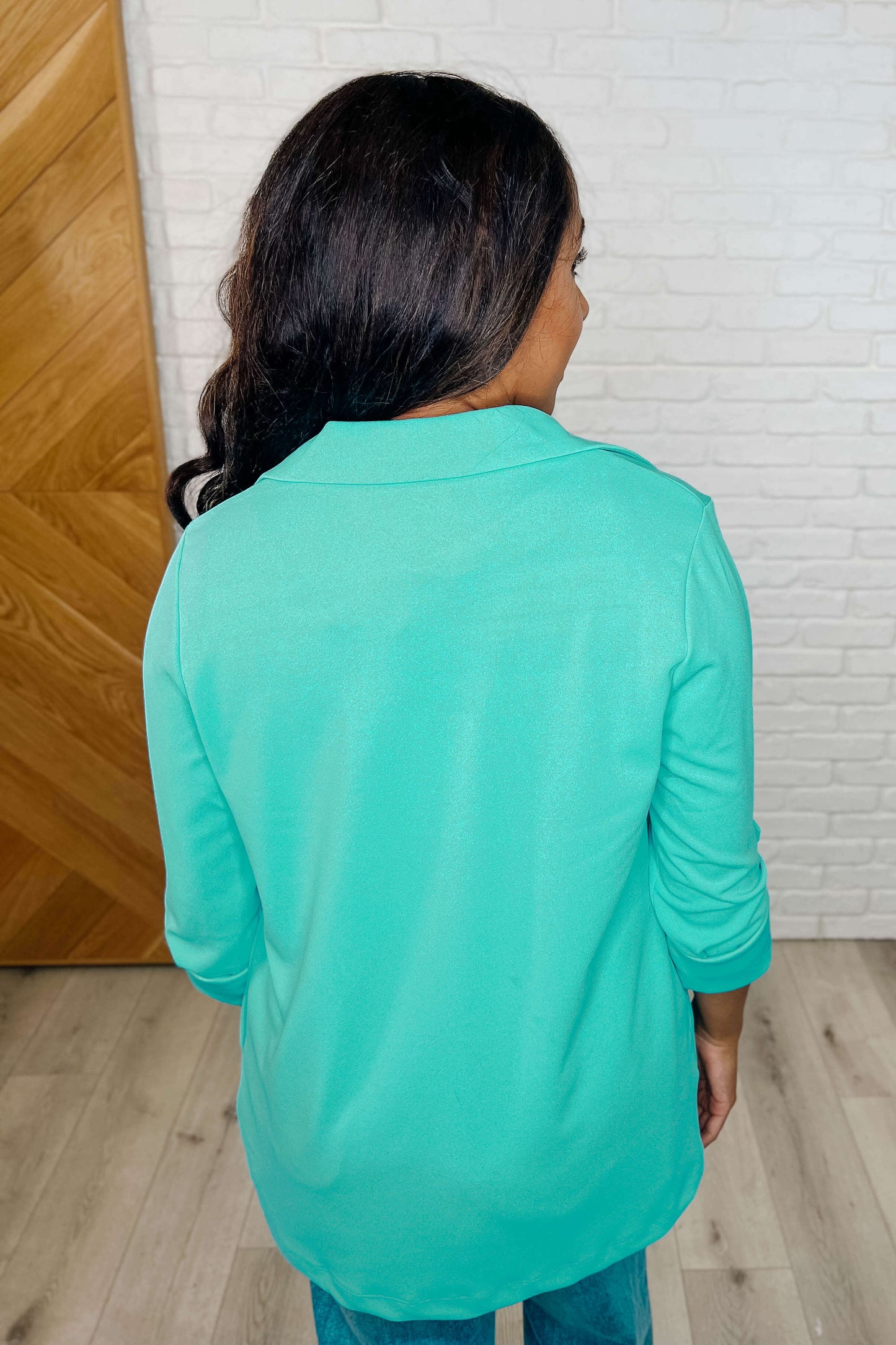 I'm Really That Gal Open Front Blazer in Aqua