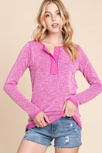 Reborn J Contrast Trim Half Button Long Sleeve T - Shirt - Happily Ever Atchison Shop Co.