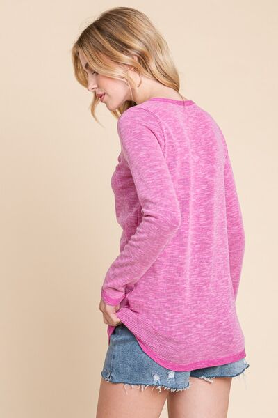 Reborn J Contrast Trim Half Button Long Sleeve T - Shirt - Happily Ever Atchison Shop Co.