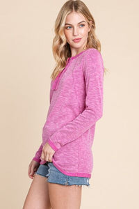 Reborn J Contrast Trim Half Button Long Sleeve T - Shirt - Happily Ever Atchison Shop Co.