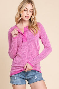 Reborn J Contrast Trim Half Button Long Sleeve T - Shirt - Happily Ever Atchison Shop Co.