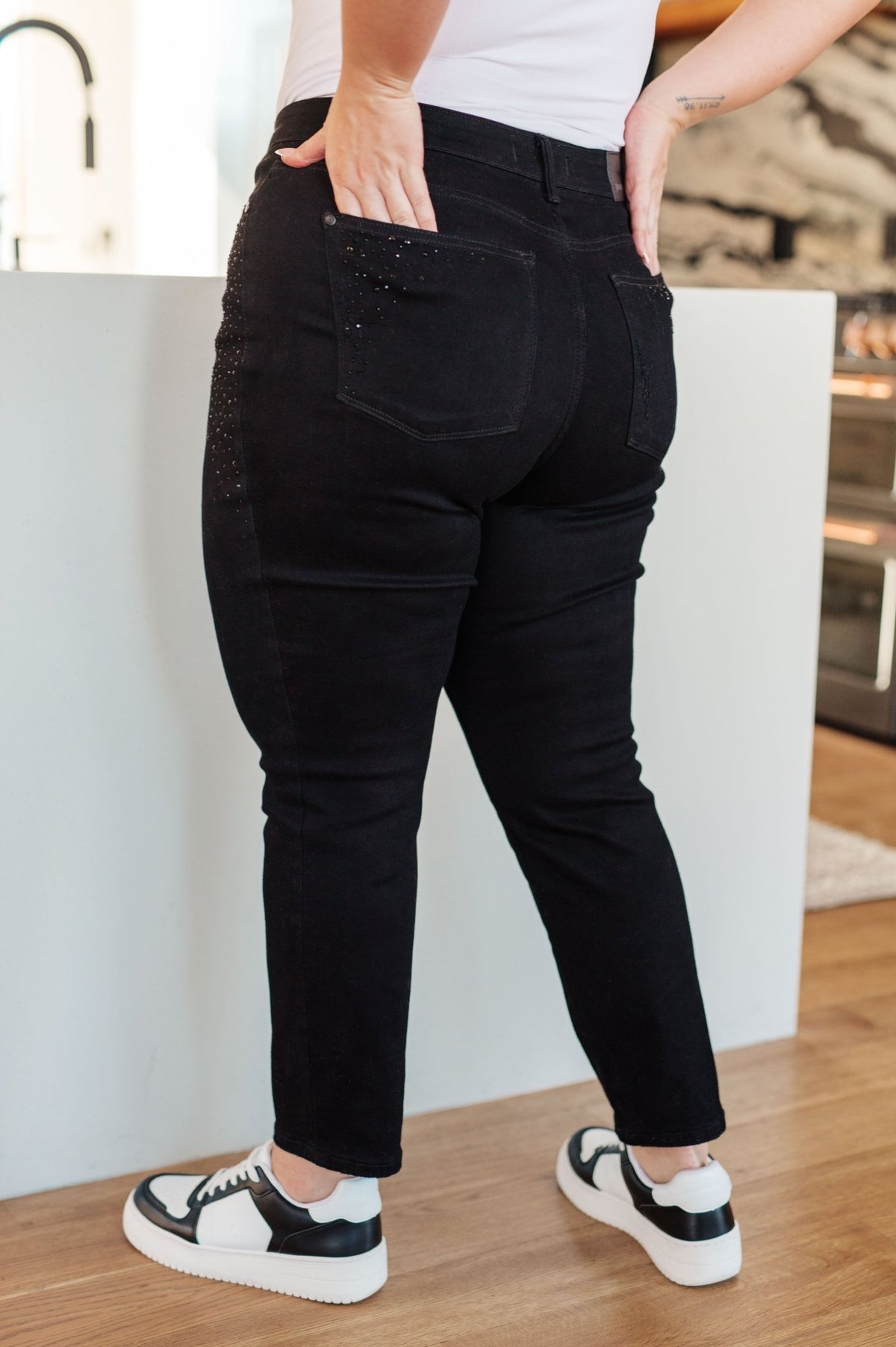 Reese Rhinestone Slim Fit Jeans in Black - Happily Ever Atchison Shop Co.