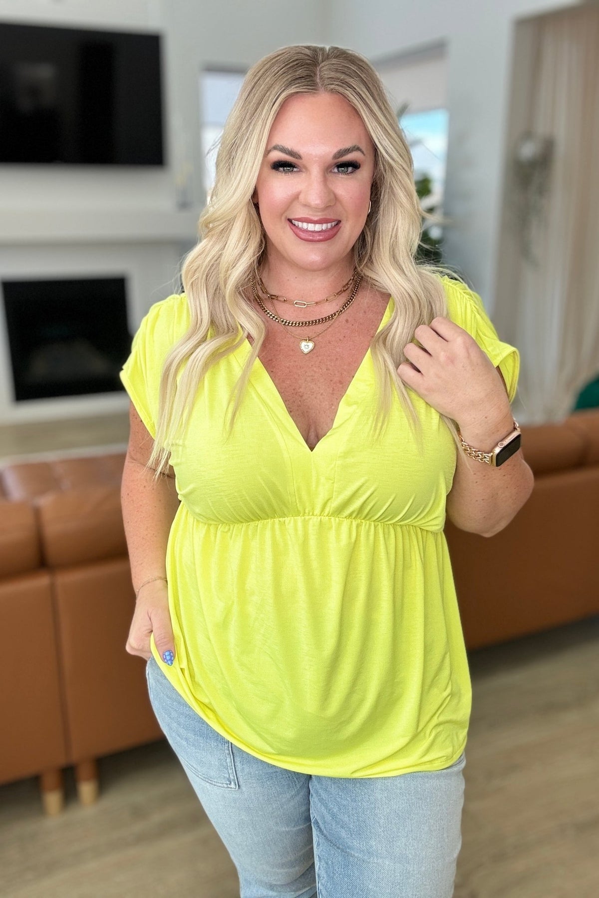 Rhea Peplum Top in Neon Yellow - Happily Ever Atchison Shop Co.