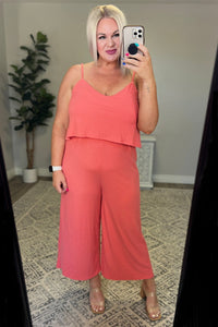 Ribbed Double Layer Jumpsuit in Deep Coral - Happily Ever Atchison Shop Co.