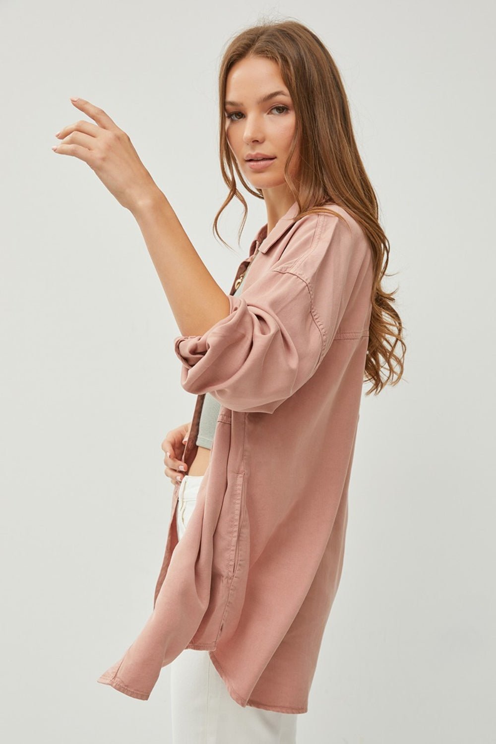 RISEN Full Size Button Up Long Sleeve Denim Shirt - Happily Ever Atchison Shop Co.