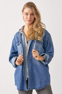 RISEN Zip Up Hooded Denim Shirt - Happily Ever Atchison Shop Co.