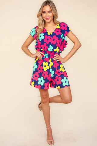 Haptics Floral Smocked Waist Romper with Side Pockets - 1985 the VAULT Boutique