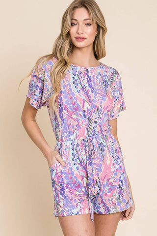 BOMBOM Print Short Sleeve Romper with Pockets - 1985 the VAULT Boutique