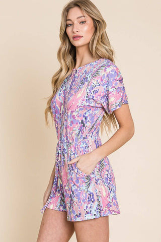 BOMBOM Print Short Sleeve Romper with Pockets - 1985 the VAULT Boutique