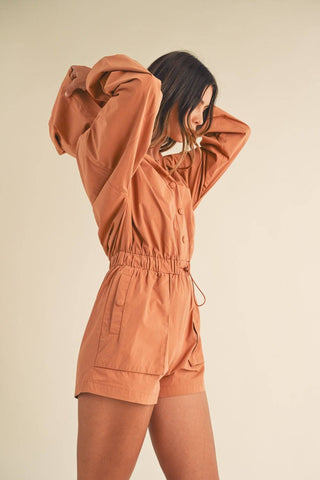 Mable Snap Down Long Sleeve Hooded Romper - 1985 the VAULT Boutique