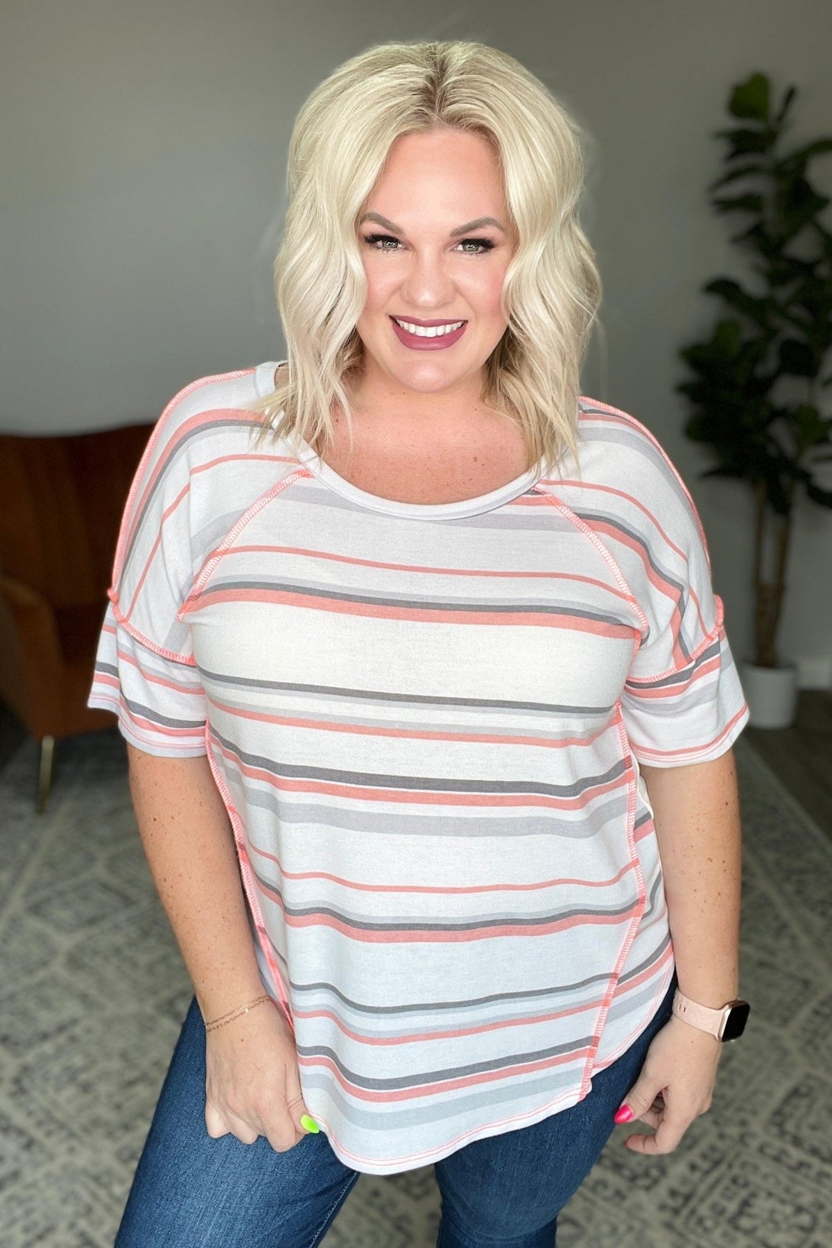 Round Neck Drop Shoulder Striped Top - Happily Ever Atchison Shop Co.