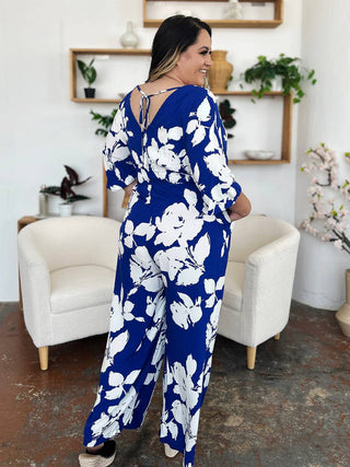 Double Take Full Size Printed Tie Back Wide Leg Jumpsuit - 1985 the VAULT Boutique