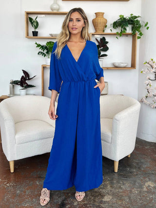 Double Take Full Size Surplice Wide Leg Jumpsuit with Pockets - 1985 the VAULT Boutique