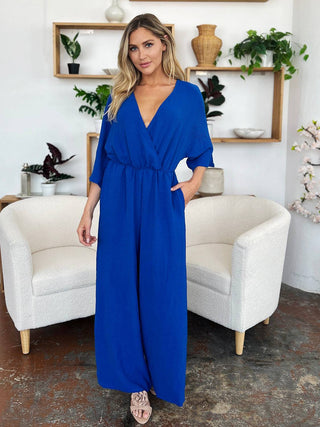 Double Take Full Size Surplice Wide Leg Jumpsuit with Pockets - 1985 the VAULT Boutique