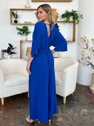 Double Take Full Size Surplice Wide Leg Jumpsuit with Pockets - 1985 the VAULT Boutique