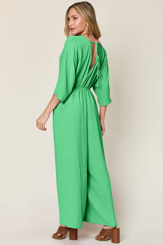 Double Take Full Size Surplice Wide Leg Jumpsuit with Pockets - 1985 the VAULT Boutique