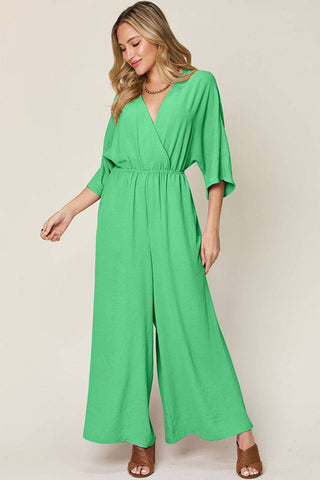 Double Take Full Size Surplice Wide Leg Jumpsuit with Pockets - 1985 the VAULT Boutique