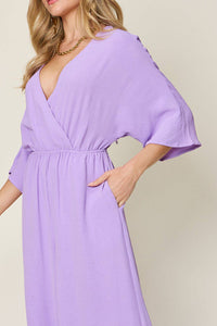 Double Take Full Size Surplice Wide Leg Jumpsuit with Pockets