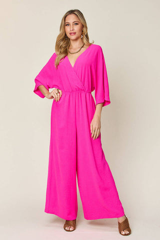 Double Take Full Size Surplice Wide Leg Jumpsuit with Pockets - 1985 the VAULT Boutique