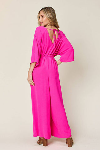 Double Take Full Size Surplice Wide Leg Jumpsuit with Pockets - 1985 the VAULT Boutique