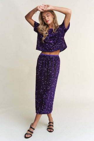 J.NNA Sequin Back Slit Midi Skirt - 1985 the VAULT Boutique