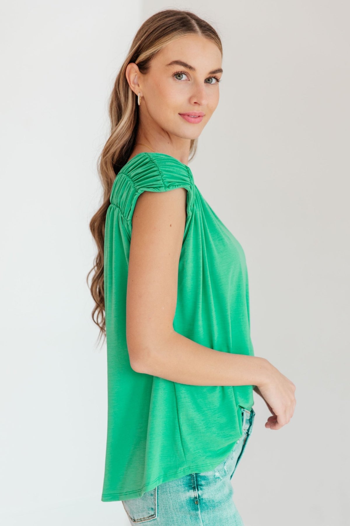 Ruched Cap Sleeve Top in Emerald - Happily Ever Atchison Shop Co.