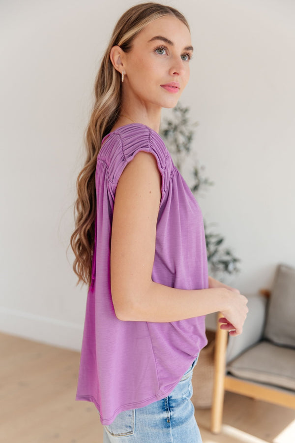 Ruched Cap Sleeve Top in Lavender - Happily Ever Atchison Shop Co.