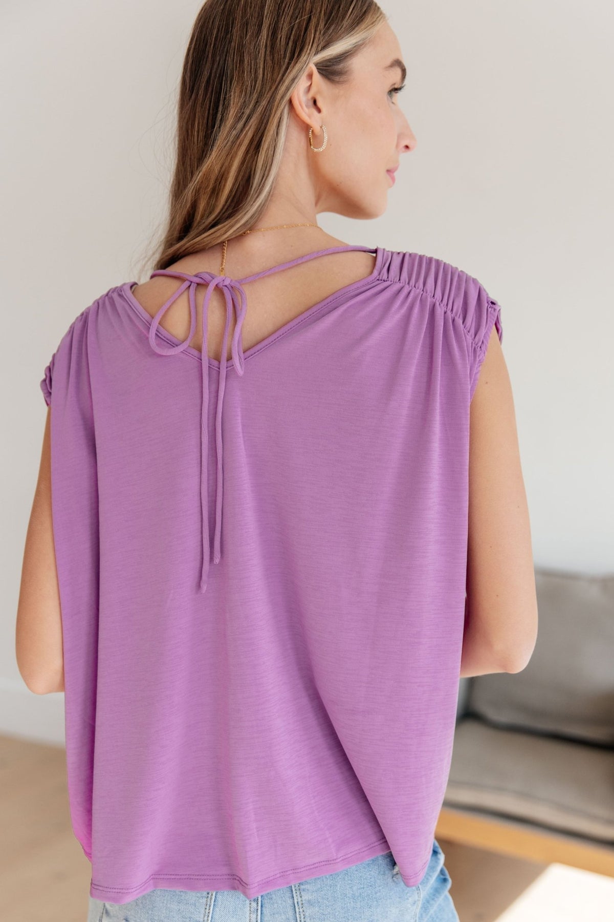 Ruched Cap Sleeve Top in Lavender - Happily Ever Atchison Shop Co.