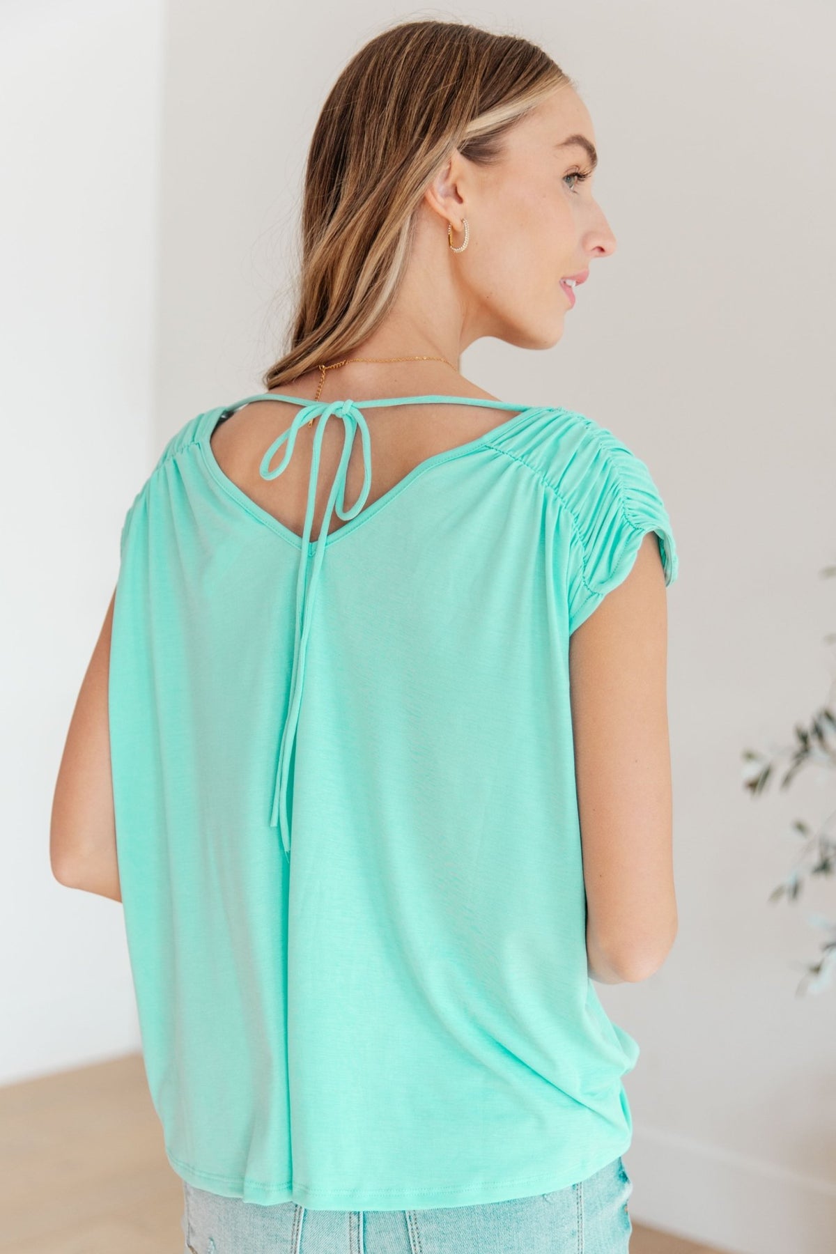 Ruched Cap Sleeve Top in Neon Blue - Happily Ever Atchison Shop Co.