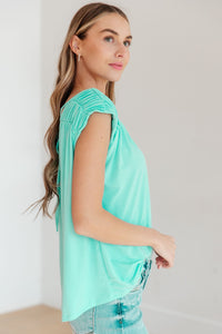 Ruched Cap Sleeve Top in Neon Blue - Happily Ever Atchison Shop Co.