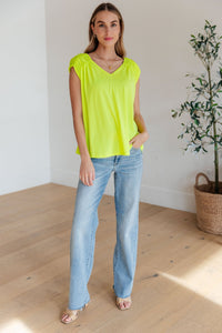 Ruched Cap Sleeve Top in Neon Green - Happily Ever Atchison Shop Co.