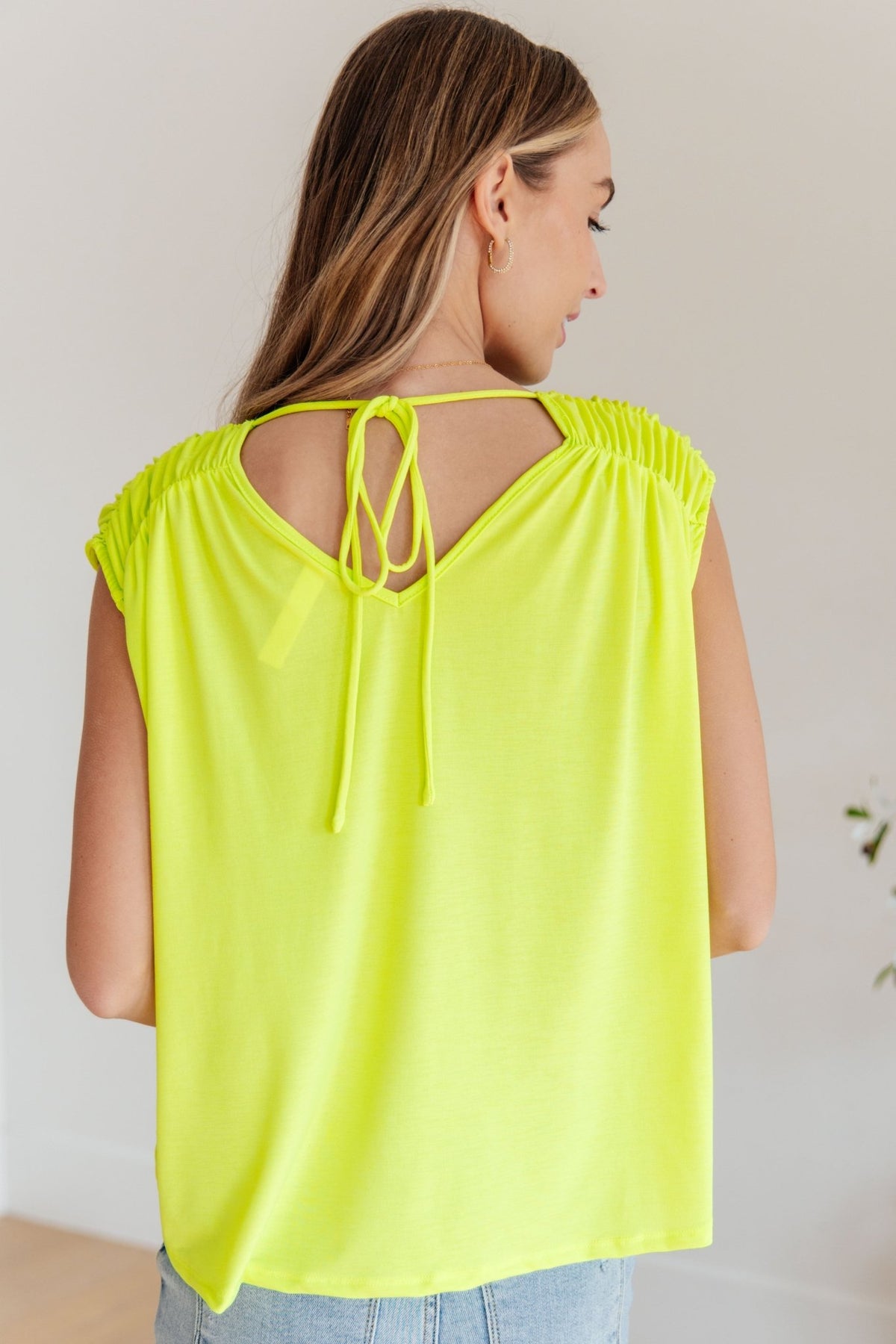 Ruched Cap Sleeve Top in Neon Green - Happily Ever Atchison Shop Co.