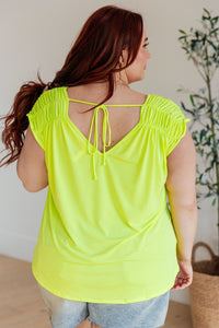 Ruched Cap Sleeve Top in Neon Green - Happily Ever Atchison Shop Co.