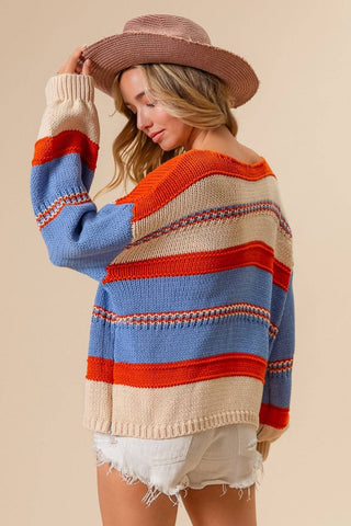 BiBi Multi Color Stripe Scoop Neck Sweater - 1985 the VAULT Boutique