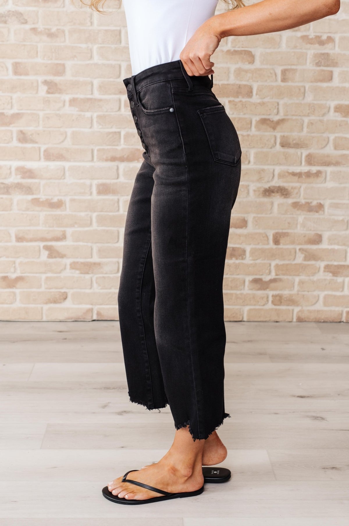 Ryan High Rise Button Fly Wide Leg Crop Jeans - Happily Ever Atchison Shop Co.