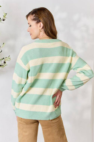 Sew In Love Full Size Contrast Striped Round Neck Sweater - 1985 the VAULT Boutique