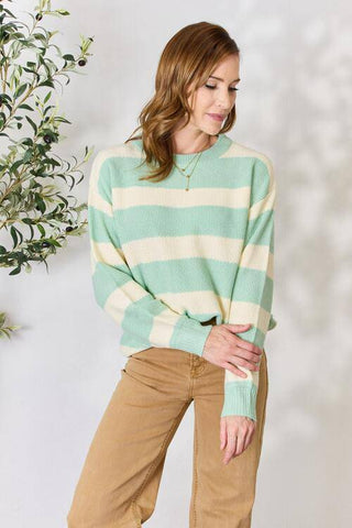 Sew In Love Full Size Contrast Striped Round Neck Sweater - 1985 the VAULT Boutique