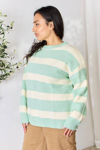 Sew In Love Full Size Contrast Striped Round Neck Sweater - 1985 the VAULT Boutique