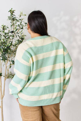 Sew In Love Full Size Contrast Striped Round Neck Sweater - 1985 the VAULT Boutique