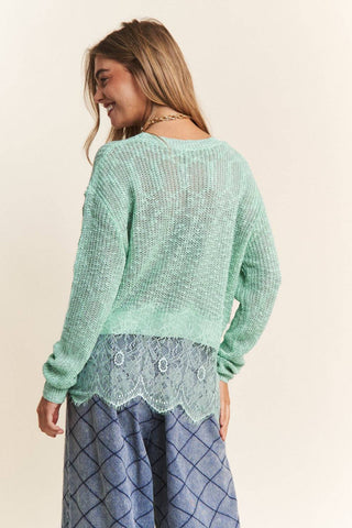 J.NNA Lace Detail Long Sleeve Knit Top - 1985 the VAULT Boutique