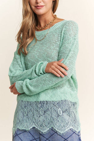 J.NNA Lace Detail Long Sleeve Knit Top - 1985 the VAULT Boutique