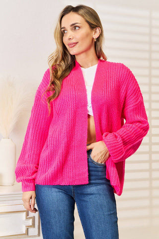 Woven Right Rib-Knit Open Front Drop Shoulder Cardigan - 1985 the VAULT Boutique