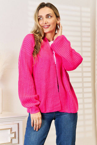 Woven Right Rib-Knit Open Front Drop Shoulder Cardigan - 1985 the VAULT Boutique