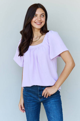 Ninexis Keep Me Close Square Neck Short Sleeve Blouse in Lavender - 1985 the VAULT Boutique