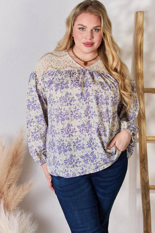 Hailey & Co Full Size Lace Detail Printed Blouse - 1985 the VAULT Boutique